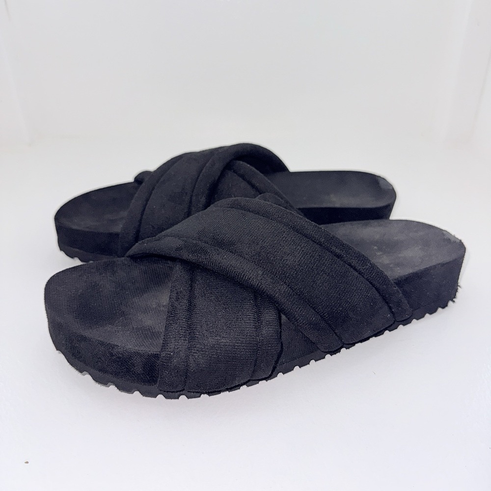 Varley Ronley Women's Size 9 Black Quilted Faux Suede Slide Sandals Slippers